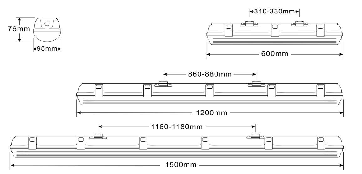 Classic V Series LED Tri-proof Light Dimension