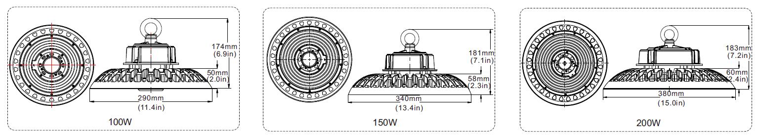 Microwave Sensor UFO LED High Bay Light Dimension